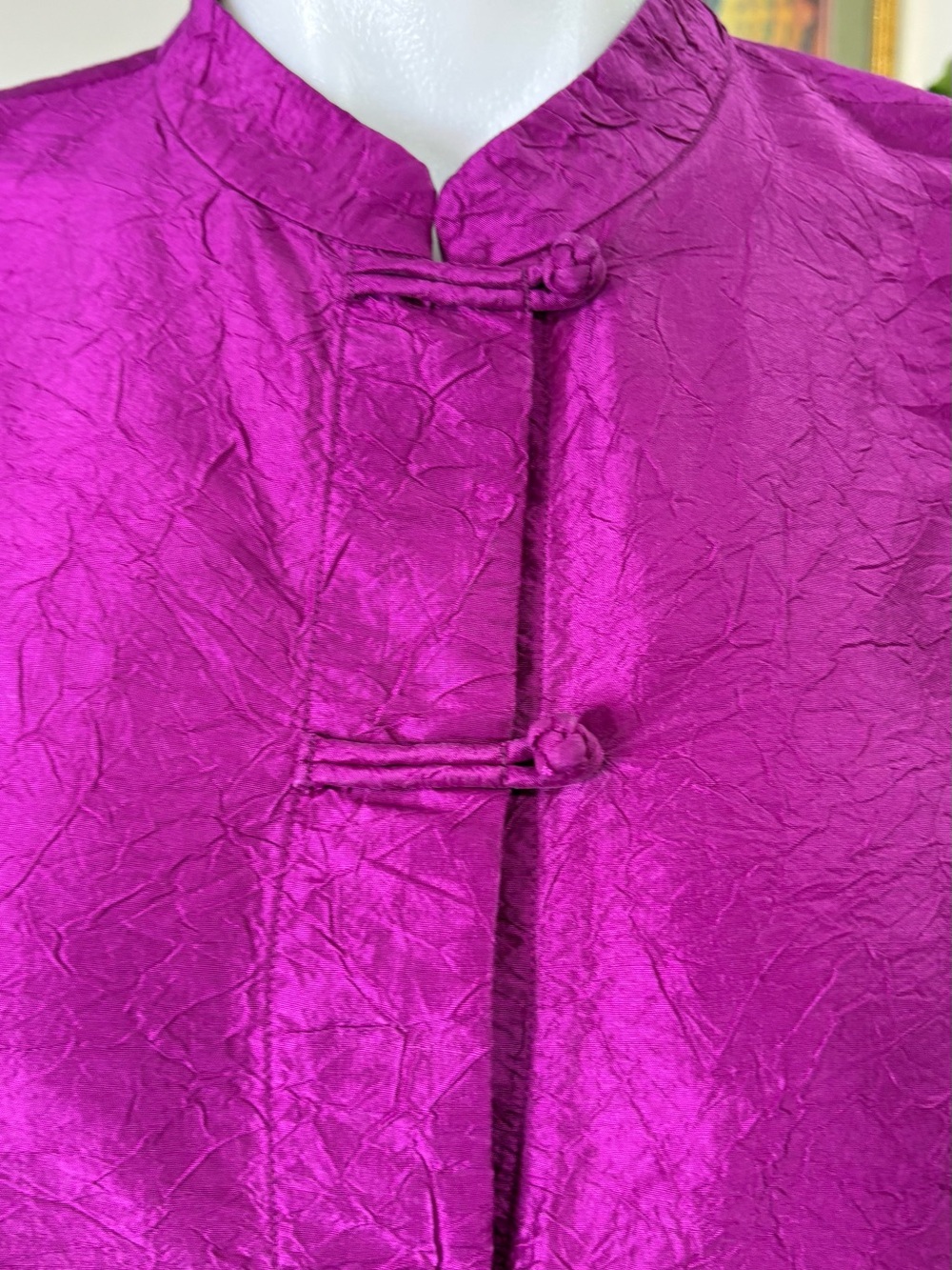 Eileen Fisher 100% Silk Mandarin Collar Blouse Magenta Size M - Picture 5 of 8